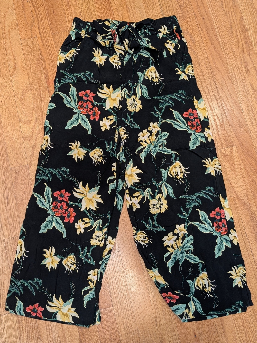 Wilfred Black Floral Wide-Leg Cropped Faun Pants